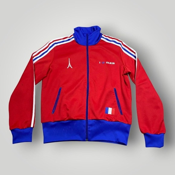 Vintage Adidas Originals Track Jacket Mens Large I Love Paris Full Zip France - Picture 1 of 13